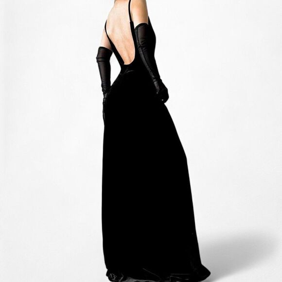 Vintage Black Knit Floral Plant Glitter Maxi Bodycon Formal Prom Dress Size M/L - Picture 4 of 7